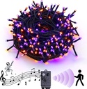 Rotu Halloween String Lights Outdoor with Music Sync Spooky Sounds 300 LED 114.8ft Indoor Fairy String Lights Waterproof Function for Halloween Party Haunted House Decorations (Purple & Orange)