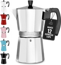 Zulay Moka Pot Espresso Stovetop Coffee Maker - Leak-Proof, Stainless Steel, Easy to Clean, Heat Resistant Handle & Knob -for Authentic Cuban & Italian Style Espresso - Makes 12 Espresso Cups - Silver