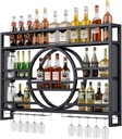 Boshen 3-Tiers 47in Wine Rack Wall Mounted, Floating Bar Shelves with Wine Glass Holder Hanging Industrial Liquor Shelf, Wall-Mounted Wine Racks Cabinets for Home No Assembly Required
