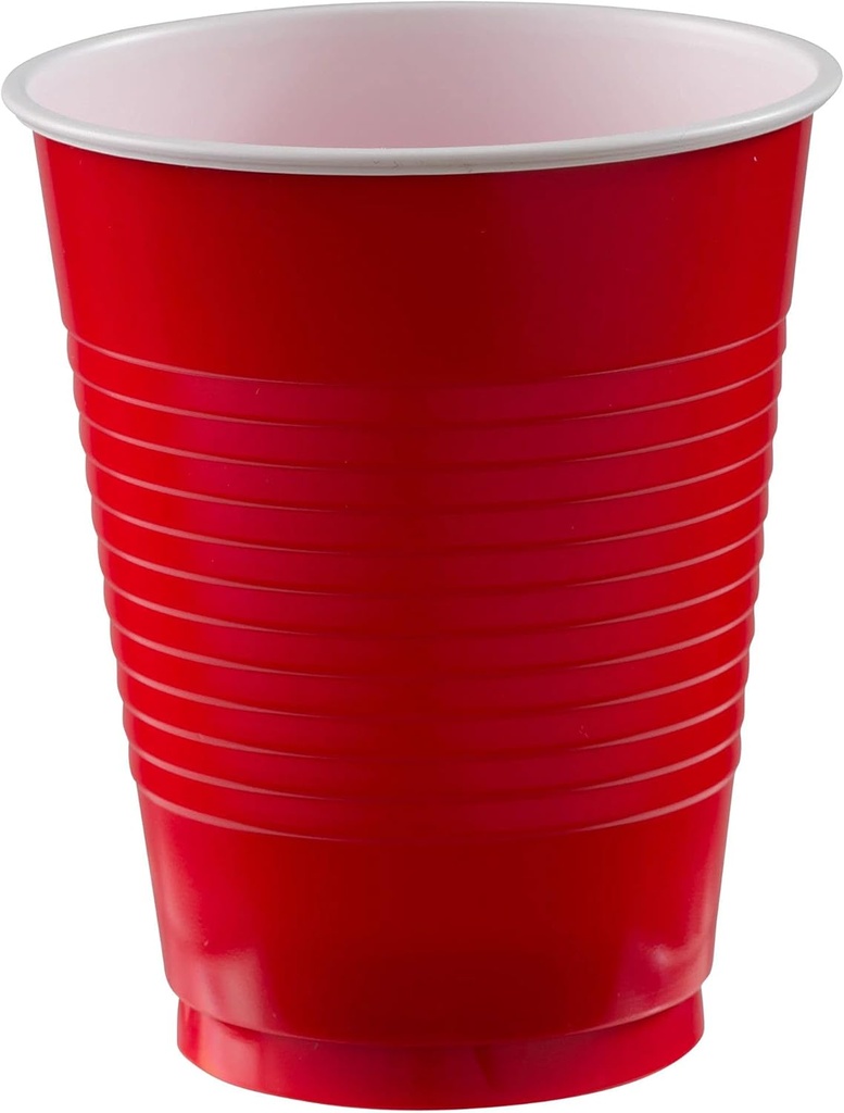 Amscan Premium Apple Red Plastic Cups (18 oz) 50 Count - Stackable, Heavy-Duty & Eco-Friendly Party Drinkware, Vibrant Color & Ultimate Durability