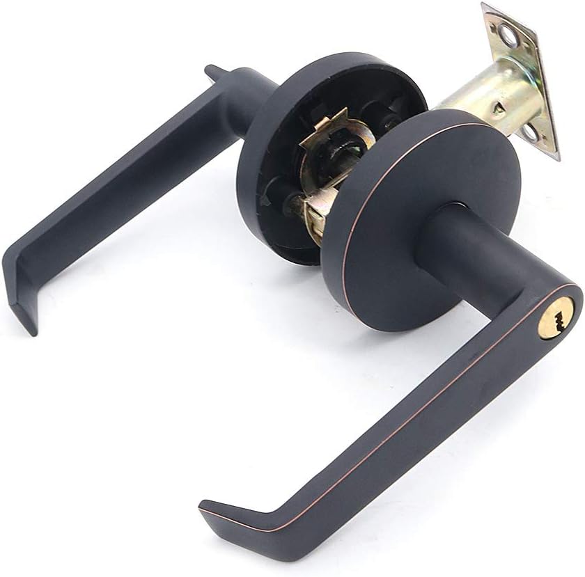 Door Lever Entrance Lock, Zinc Alloy, Security Exterior/Interior Door Lock with 3 Keys Safe Lock Set Door Handle Knob, Black