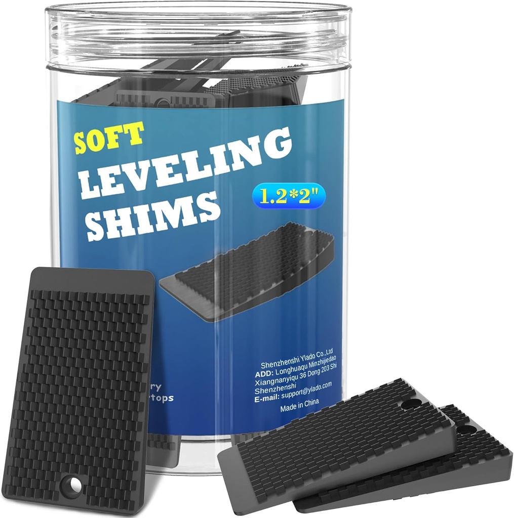 Furniture Levelers, 32 Piece Jar 2“, Rubber Shims for Leveling, Black Wedge for Table Toilet Refrigerator Piano, Non-Slip Shims for Home Improvement and Work, Cuttable and Stackable