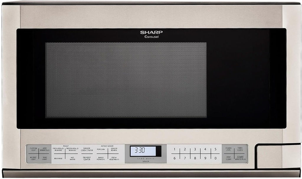 Sharp R1214TY 1.5 Cu. Ft. 1100W Over-the-Counter Microwave in Stainless Steel