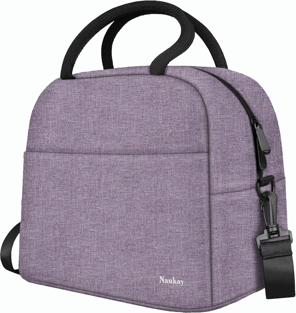 Naukay Lunch Bag, Insulated Large Lunch Box for Women and Men, Light Durable Tote Bag with Adjustable Shoulder Strap for Office Work Picnic Hiking Beach Fishing-(Purple)