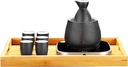 Sake set with heating cup and heating base, traditional 9 piece hot sake set includes 1 heating cup, 1 sake teapot, 6 sake cups and an electric base, no plate