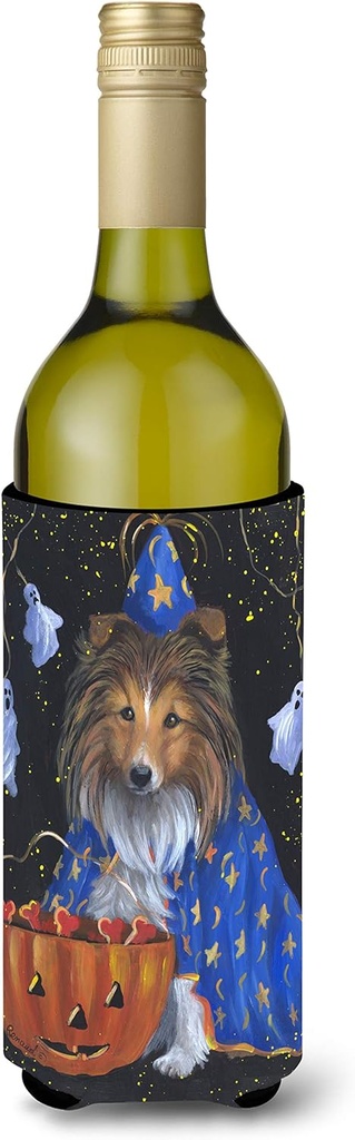 Caroline's Treasures PPP3186LITERK Sheltie Halloween Witch Wine Bottle Hugger Bottle Cooler Sleeve Hugger Machine Washable Collapsible Insulator Beverage Insulated Holder