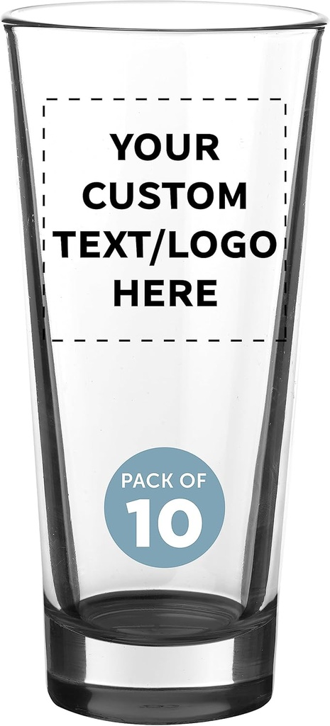 DISCOUNT PROMOS Custom 17 oz. Atenez Highball Glasses, Set of 10 Personalized Products with Business Logo/Custom Text, Bourbon Conical Shaped Bar Glasses for Restaurant, Black