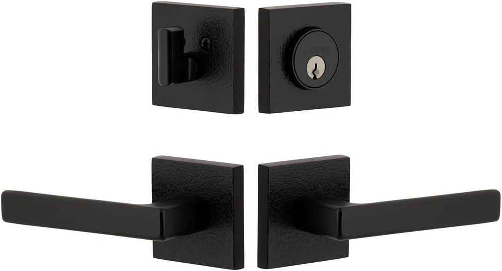 Viaggio QADMLTLUS_Combo_238_RH Motivo Right Handed Solid Brass Single Cylinder Keyed Entry Door Lever Set and Deadbolt Combo Pack - 2-3/8" Backset - Satin Black