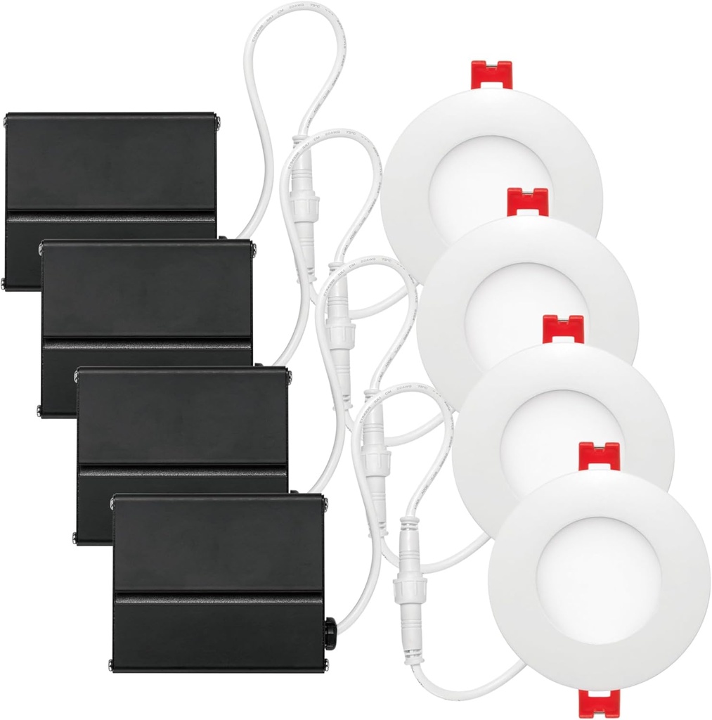 GLOBE Electric 91125 3" Ultra Slim LED Integrated Recessed Lighting Kit, 4-Pack, 6 Watts, Energy Star, IC and Wet Rated, Dimmer Switch Compatible, White Finish, 3.25" Hole Size, 420 Lumens, 3000K