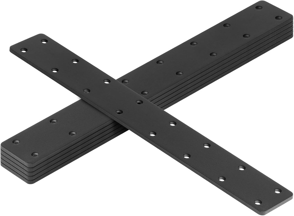 6 Pack 14-3/4" x 2" Black Flat Mending Plate, Metal Steel Straight Joint Repair Connector Fixing Braces for Wood Furniture, Pergola, Deck Fence,1/8" Thick
