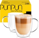 PunPun Coffee Cups Clear12.9OZ. 380ml Coffee Mugs, Espresso Cups,Double Wall Milk Cup with Big Handle,Perfect Mug for Hot Beverages, Latte, Cappuccinos Set of 2