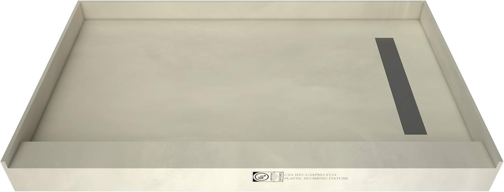 Tile Redi RT3660R-PVC-TBN Shower Pan with Right Drain- Single Curb Shower Base, 2" PVC Drain, and Grate Included, 60" Width x 36" Depth