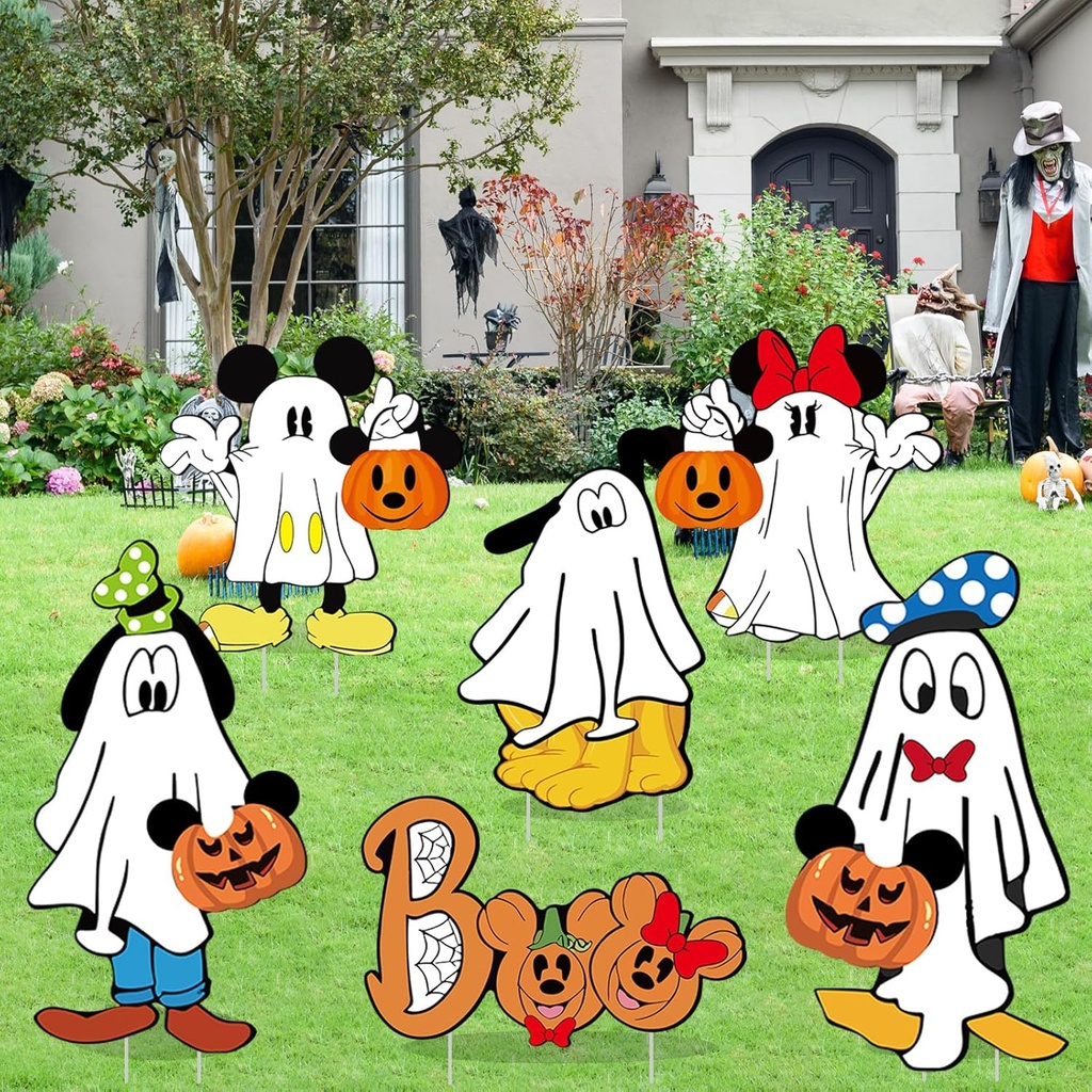 17 Inch Halloween Yard Signs Cartoon Mouse Decorations Outdoor, Waterproof Halloween Party Decor for Lawn, Garden, Front Porch with Stakes, Cute Character Holiday Display, Spooky Outdoor Decorations