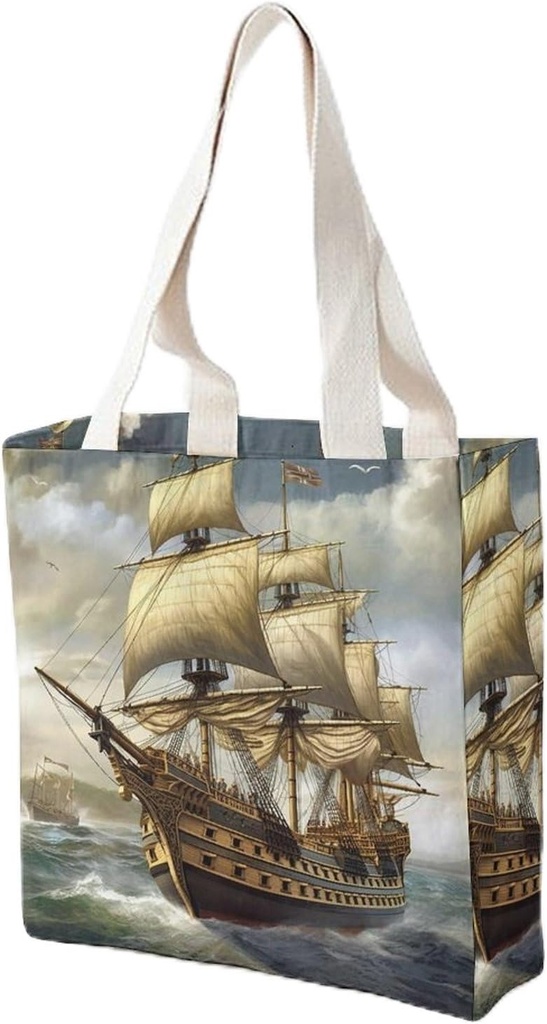 Canvas Tote Bag for Women Reusable Grocery Bag Age of Discovery Ship Shopping Bags Casual Shoulder Bag Handbag
