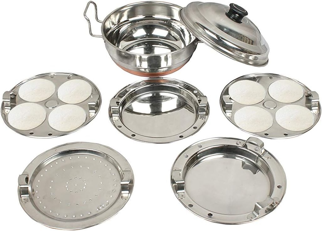 5 In1 Induction with Encapsulated Copper Bottom Stainless Steel Cookware Set for Boiling, Steaming Seafood, Vegetables. Idli and Dumpling Maker Stand