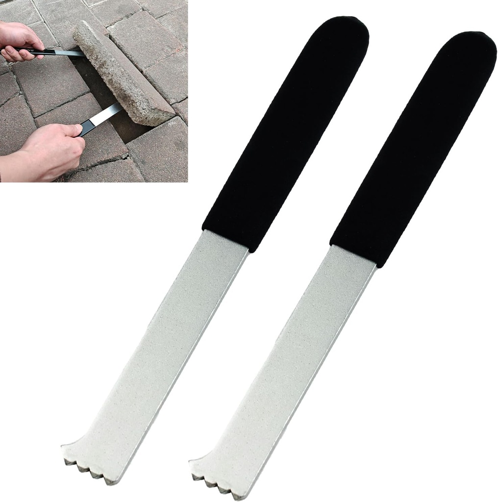 2PCS Paver Removal Tool Set, Jaxbo Paver Puller with Joint Scraper Micro Teeth & Gripper Slots Paver Extractor Tool for Garden Lawn Yard Patio Paver Brick Block Replacement