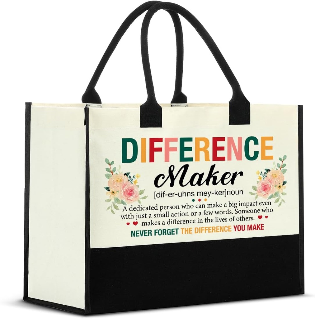 Nvhai Thank You Gifts for Women, Appreciation Gifts for Boss Leader Coworker Teacher Nurse, Difference Maker Definition Canvas Tote Bag for Women Shopping Grocery Bag