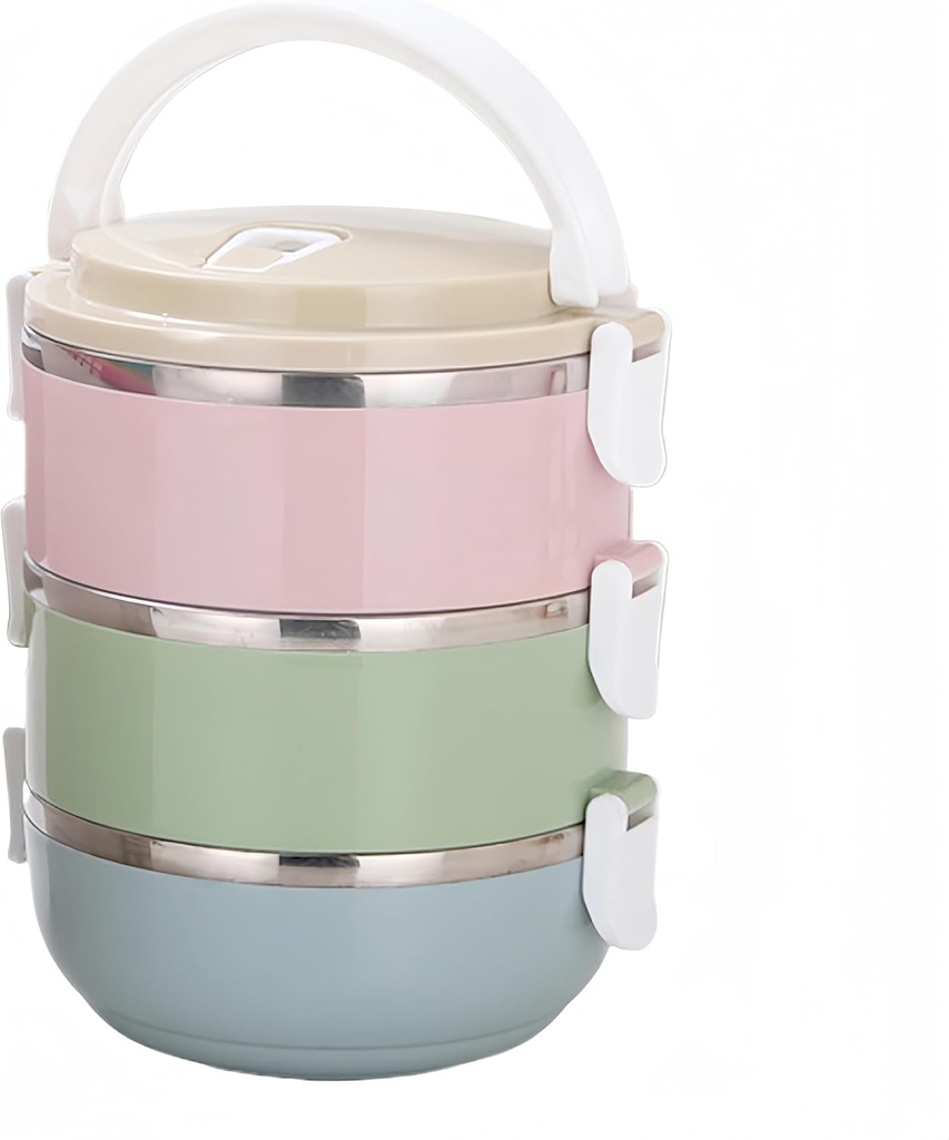 Portable Thermal Lunch Box: 304 Stainless Steel Thermal Lunch Containers, Leakproof Stackable Bento Box Adult, Food Storage for Office Outdoor Travel (3 Layers)