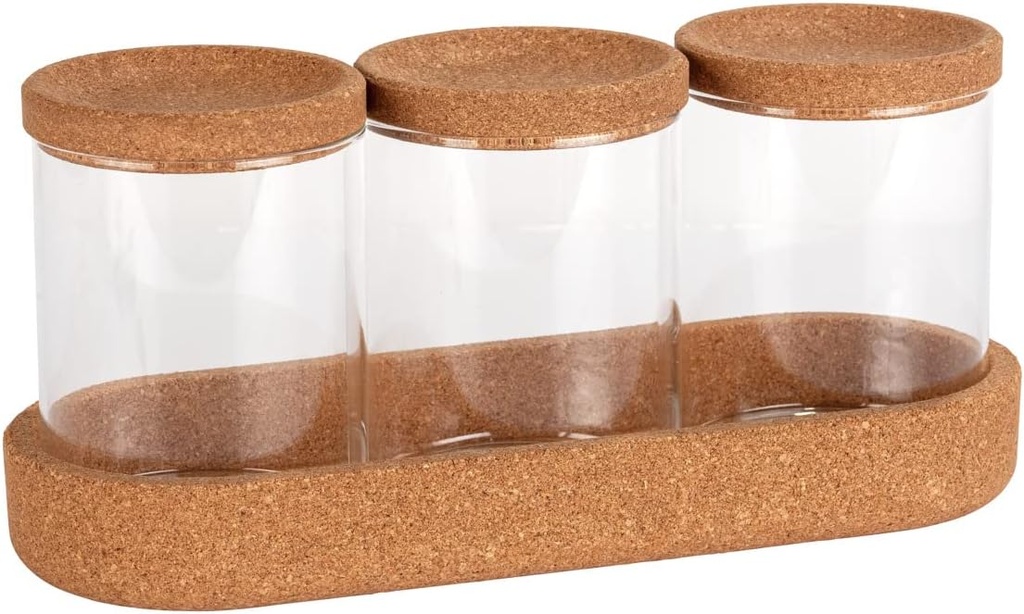 Wenko Apiro Set of 3 Storage Tins with Shelves Cork Natural 26 x 12 x 9.5 cm