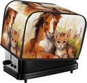 Cute Horse and Cat Toaster Cover 2 Slice, Waterproof Bread Machine Covers with Pockets Universal Size Kitchen Small Appliance Cover with Handle, Dust and Fingerprint Protection