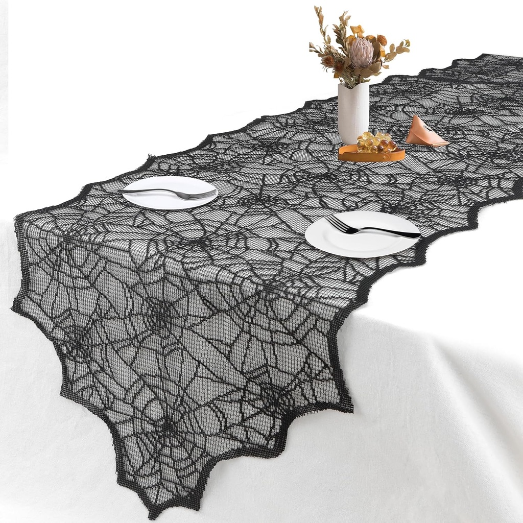 Halloween Decorations Table Runner - Black Lace Spider Web Table Runners for Halloween Table Decor, 18 X 72 Inch Halloweens Lace Table Runner for Halloweens Party Home Kitchen Dinner Decoration Indoor