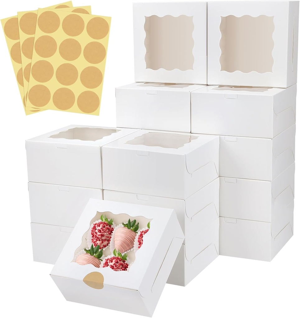 Colovis 30 Pcs White Bakery Boxes with Window, 6 X 6 X 3 Inches, White Paperboard Treat Boxes for Cookies, Pastry, Cookies, Strawberries, Macarons