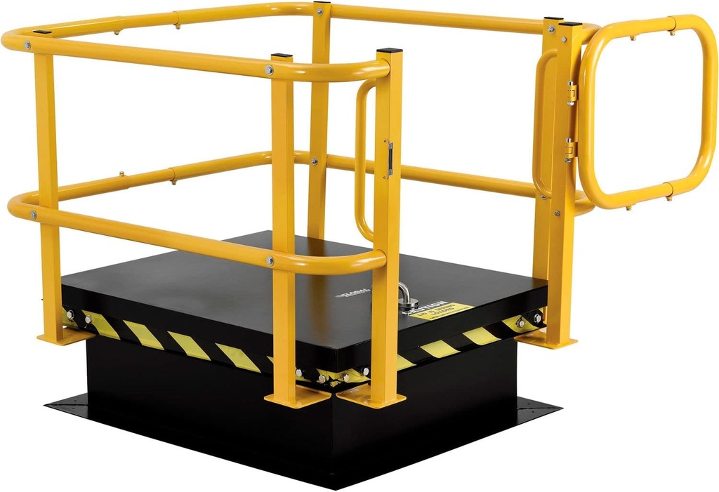 Global Industrial Telescopic Safety Railing with Magnetic Swing Gate Door For 24" x 36" & 30" x 36" Roof Hatches, Galvanized Steel with Yellow Powder Coat Finish