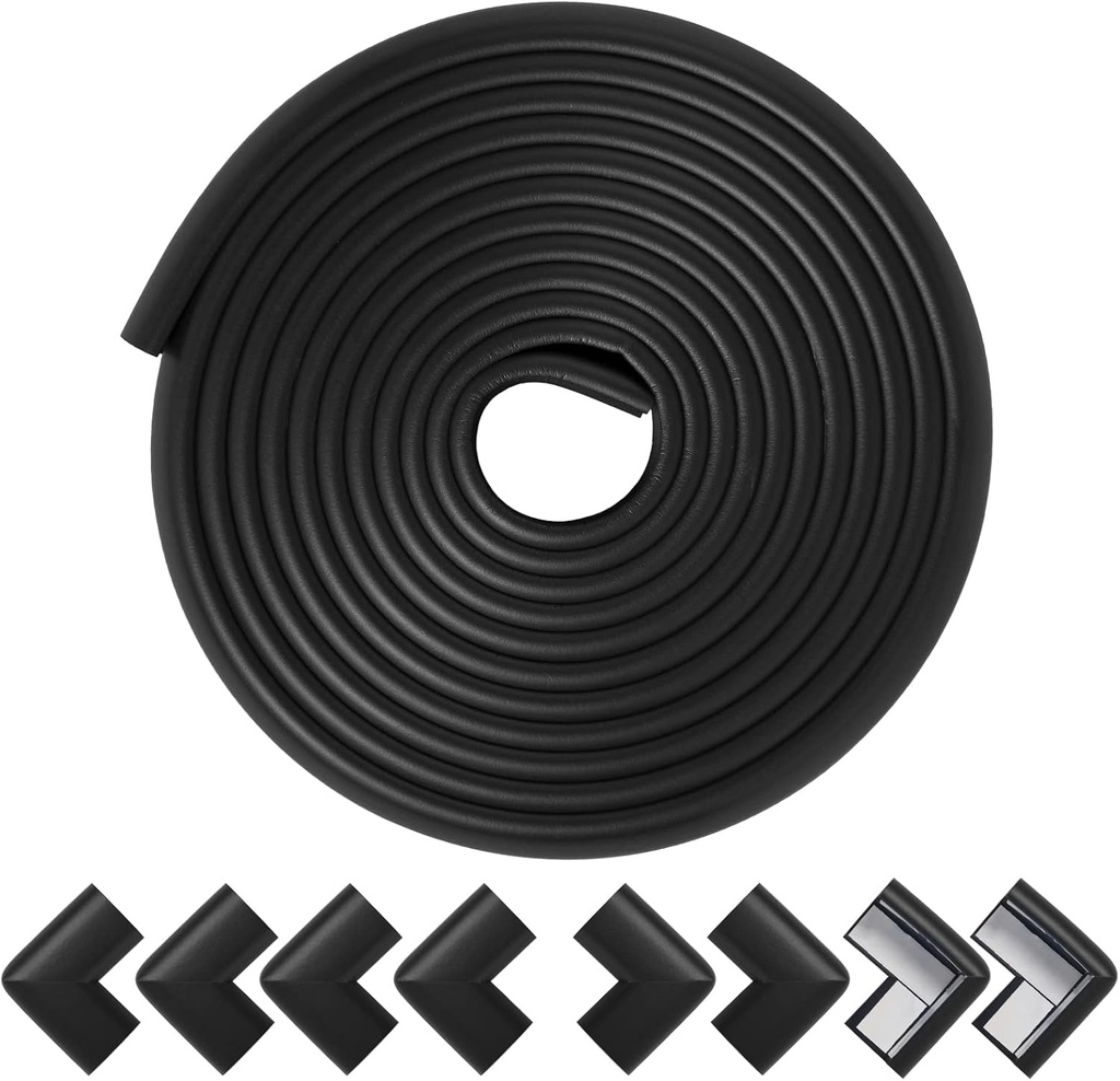 Foam Corner Protector Edge and Corner Guard, with 19 feet Length Foam Safety Bumpers, Baby Proofing Safety Table Corner Protectors (Black)