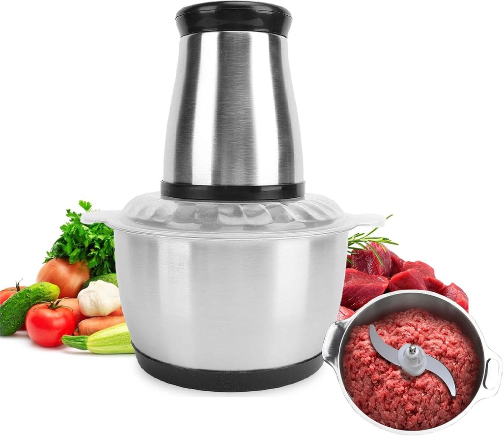 Food Processors Plus, 2L Meat Grinder & Food Chopper with 500W Electric Food Copper .Stainless Steel Mincer for Kitchen, Vegetable, Onion, Garlic, Salad, Baby Food, Fruit, Nuts
