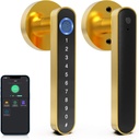 eLinkSmart Fingerprint Door Knob Lock, Smart Keyless Entry With Code Keypad Handle, Electronic Biometric Security Locking Lever for Bedroom Interior Indoor Room - Gold