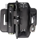 Topstache Multitool Sheath for Belt - EDC Belt Organizer - Leather Multitool Holster with Flashlight Holder, Elastic Band Pen Holder and Keychain Clip - Multitool Holder - Multitool Pouch, Black