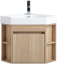 Tennant Brand 18 Inch Wall Mount Corner Bathroom Vanity with Matte Solid Surface (Light Oak)