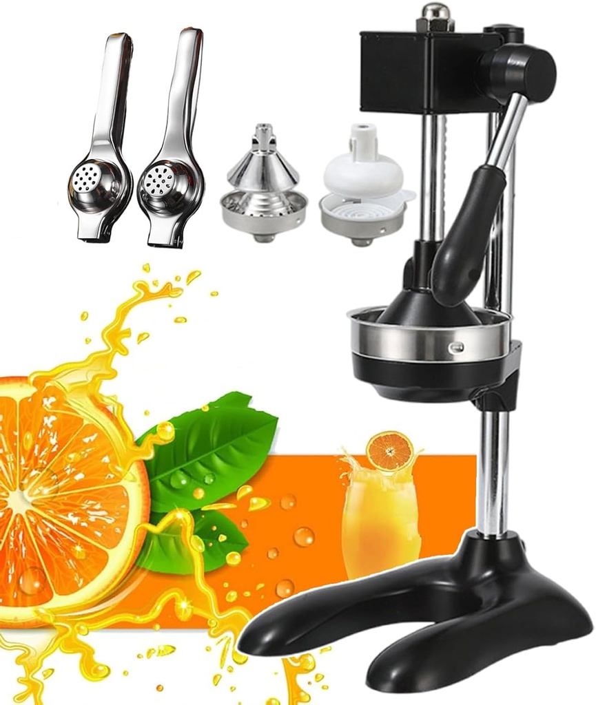 Manual Food Processors & Juice Press, Hand Press Citrus Juicer Extractor with Filter Plate and Auxiliary Handle, Manual Juicing Tool for Lemon Pomegranate Orange (Black,Silver),black