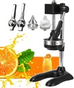 Manual Food Processors & Juice Press, Hand Press Citrus Juicer Extractor with Filter Plate and Auxiliary Handle, Manual Juicing Tool for Lemon Pomegranate Orange (Black,Silver),black