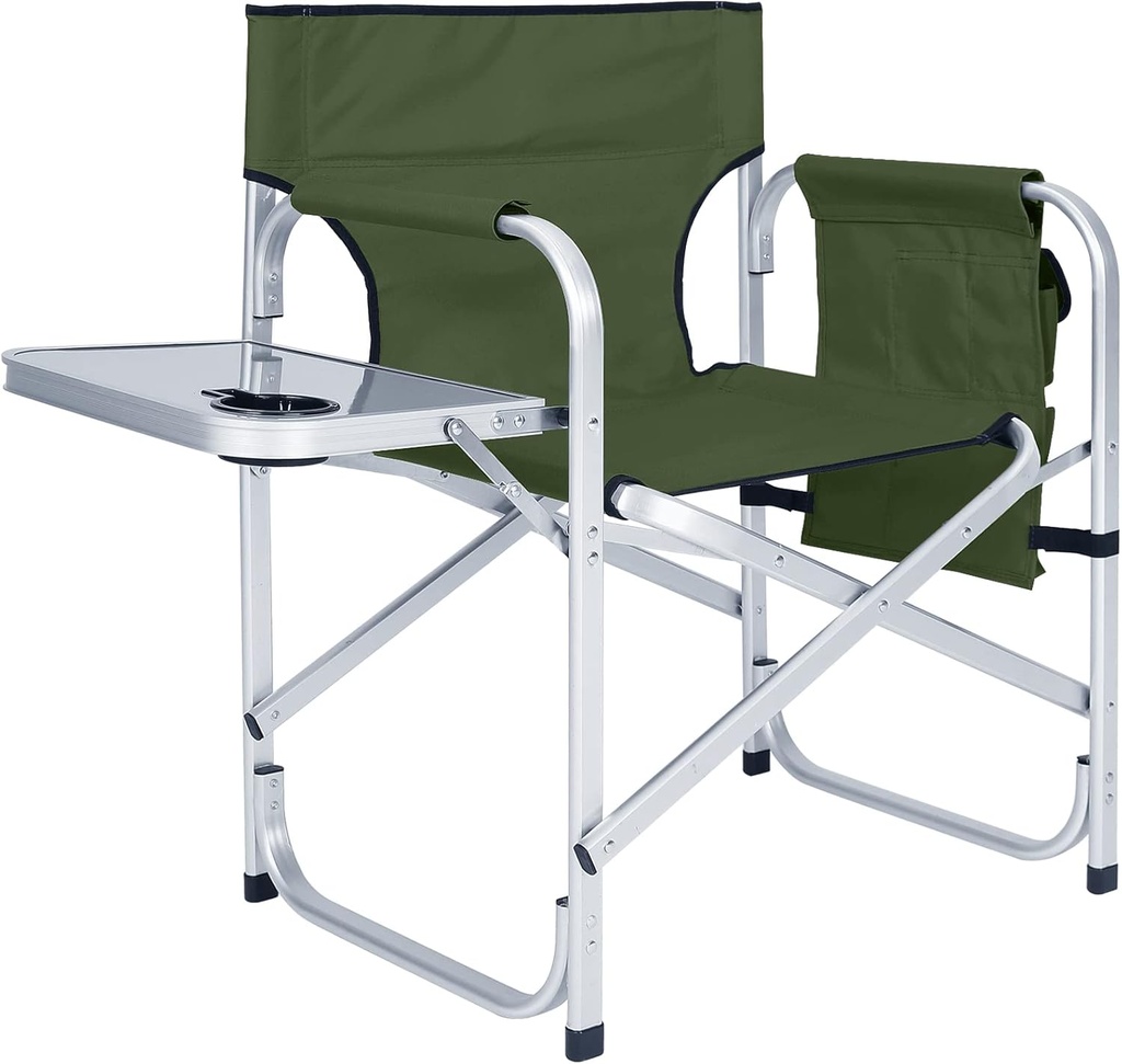 ABCCANOPY Foldable Directors Chair Outdoor Camping Chair Makeup Artist Chair with Side Table & Pockets, Olive Green