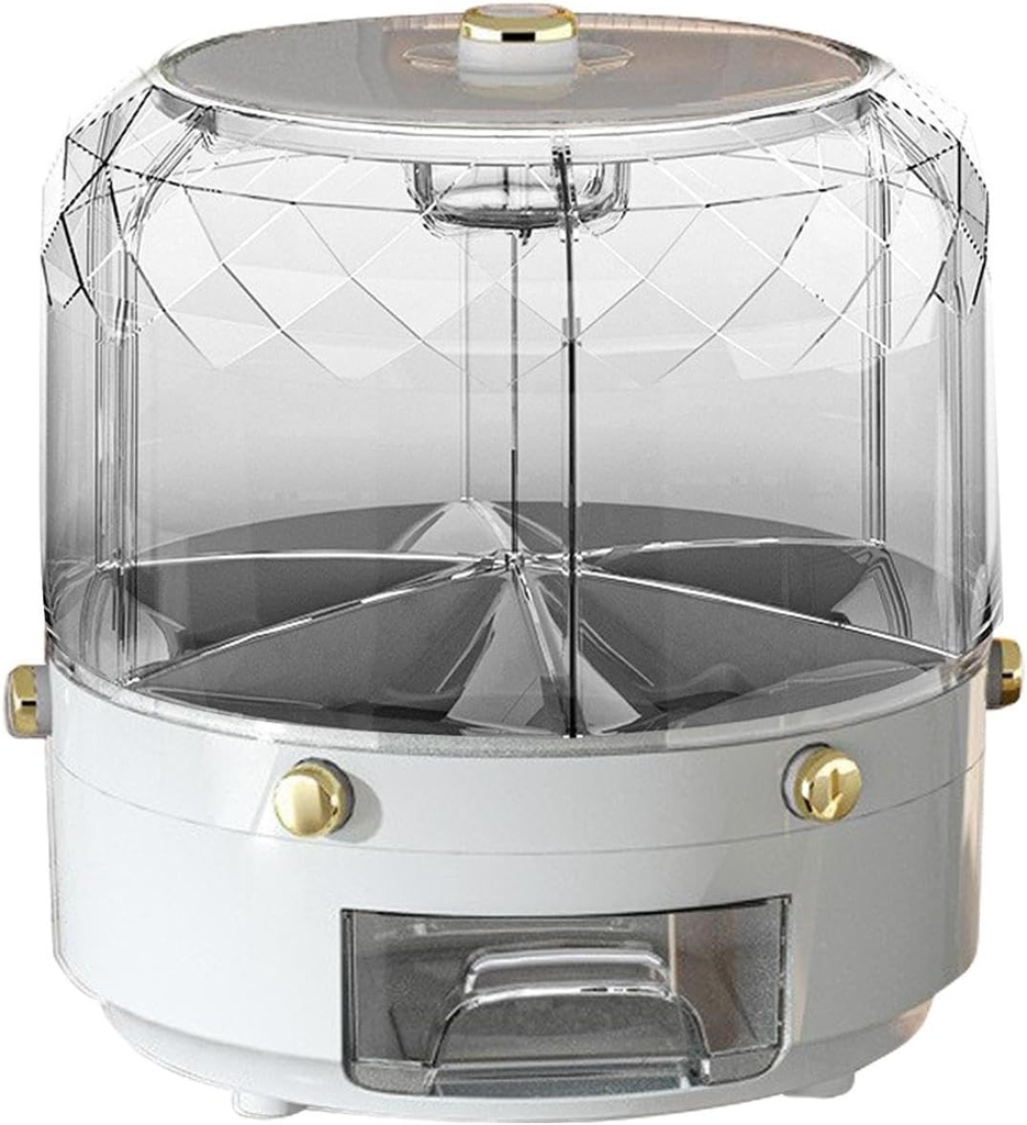 Cereal Dispenser - Rotating Rice Storage Container, Large Capacity Round Grain Dispenser | 360° Rotating 6-Compartment Candy Dispenser, Portable Food Storage Box, Rice Organizer for Home Kitchen