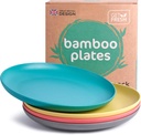 GET FRESH Bamboo Kids Plates Set 4-pack Reusable Dinner Plates for Toddlers Colorful Bamboo Fiber Childrens Dinnerware Set for Everyday Use