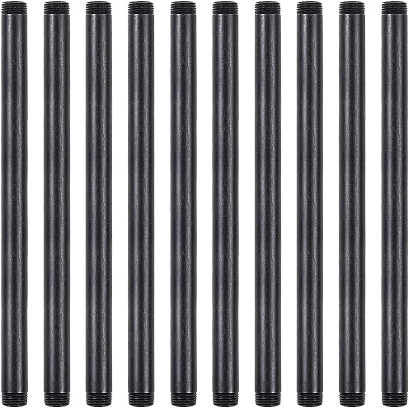10 Pack 1/2 Inches x 12 Inches Black Malleable Steel Nipples Fitting, DIY Steampunk Industrial Vintage Style.