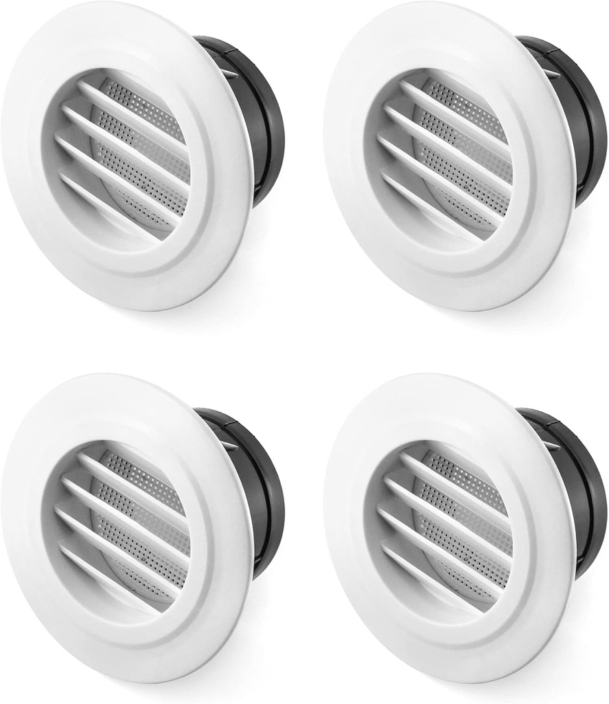 QWORK Air Vent ABS Louver Grille Cover, 4 Pack 4" Round Covers with Built-in Fly Screen Mesh for Bathroom Office Home