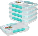 Sistema 5-Piece Food Storage Containers with 3 Compartments and Lids for Meal Prep, Dishwasher Safe, 11.8oz, Clear/Green