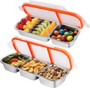 Stainless Steel Snackle Container For Adults, Reusable Bento Lunch Box Snack Containers, 2-3 Compartment Divided Food For Home Work Travel (2 Pack)