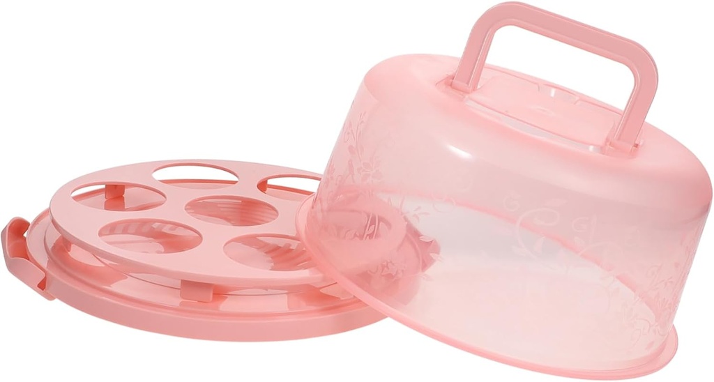 Zerodeko 7-Piece Pink PP Cupcake Carrier with Lid and Handle Portable Storage Box for Muffins and Pies for Parties and Bakery Displays