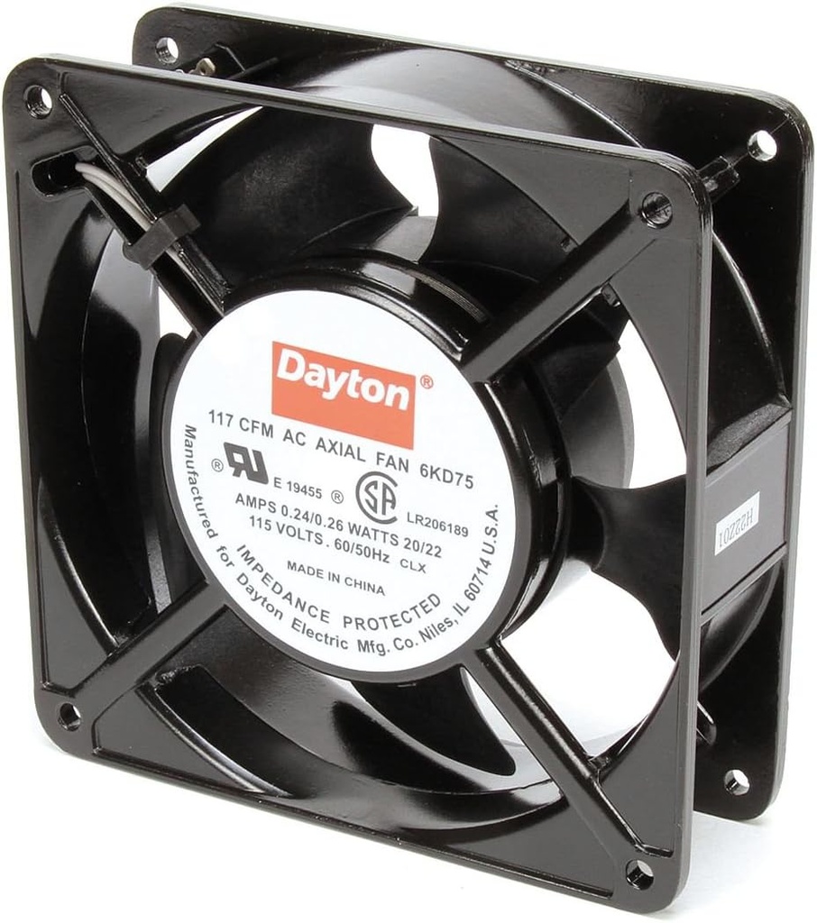 Dayton Square Axial Fan, 4-11/16" Width, 4-11/16" Height, 115VAC Voltage - 6KD75
