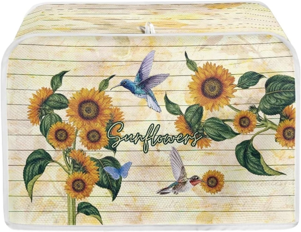 DISNIMO Sunflower Hummingbird 4-Slice Toaster Cover, Bread Microwave Oven Cover Kitchen Small Appliance Cover Bakeware Cover Organizer Bag Anti Fingerprint Protection Durable Bread Machine Cover