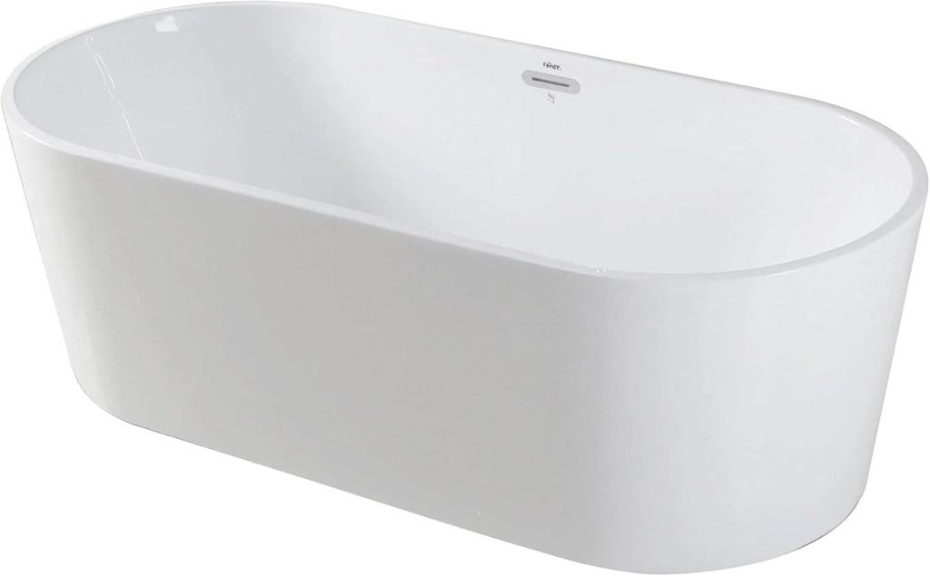 FerdY Shangri-La 67" Acrylic Freestanding Bathtub, Classic Oval Shape Freestanding Soaking Acrylic Bathtub, Modern White, cUPC Certified, Chrome Drain and Classic Slotted Overflow