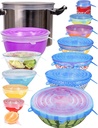 Longzon Silicone Stretch Lids 14 Pack Include 2Pcs Size up to 9.8'' Diameter,Reusable Durable Food Storage Covers for Bowl,7 Different Sizes to Meet 2.6"-9.8''Dia Containers,Dishwasher & Freezer Safe
