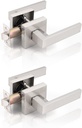 Gobrico Square Heavy Duty Keyless Door Handles Passage Door Levers for Hall Closet Brushed Nickel Finished No-Locking Door Locksets 2 Pack