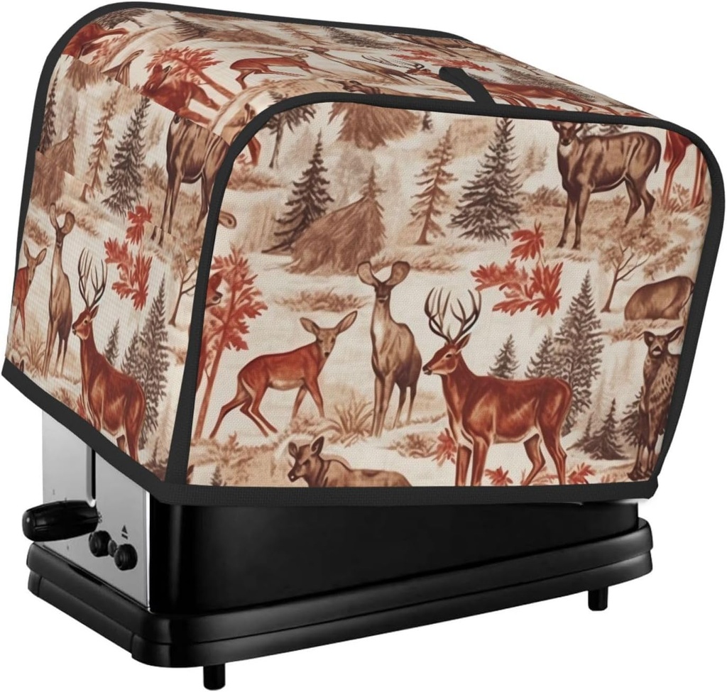 Animal Wilderness Bear Deer 2 Slice Toaster Covers Dustproof Splash-Proof Bread Machine Cover Fingerprint Protectors Small Washable Kitchen Appliance Cover Universal Size