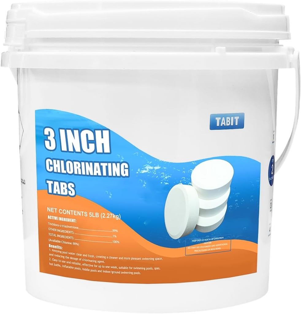 Chlorine Tablets 3 inch 5 Pounds, TABIT Swimming Pool Long Lasting Chlorinating Tablets, Slow Dissolving, Tri-Chlor for Swim Pool, Hot Tubs, Spa