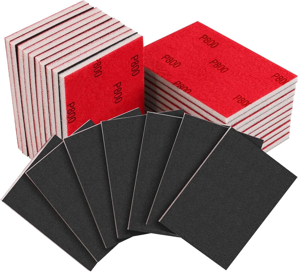 20PCS 3 x 4 Inch 800 Grit Sanding Sponge, Ultra Fine Sanding Sponges Pads, Soft Foam Hand Sanding Block Dry Wet Sandpaper Blocks for Model Drywall Metal Wood Furniture Polishing